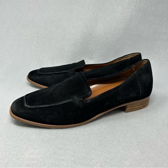 Franco Sarto Suede Leather Square Toe Loafer Comfort Flats Black Size 7.5M - Picture 1 of 12